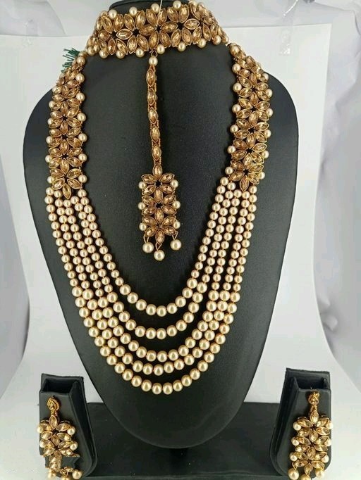 Antique gold and off white pearls rani haar set image