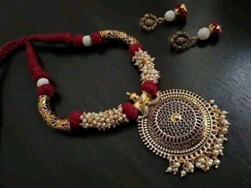 Gold pearls and red pendant set image - 2020-09-29T153036.500