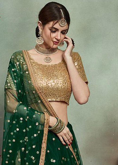 Green and Gold Sequins Lehenga 2