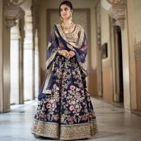 Heavy Blue with Gold Embroidery Ruby Silk Bridal Lehenga
