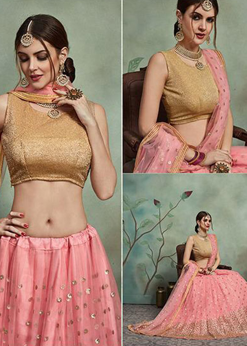 Pink and Gold Sequins Lehenga 2