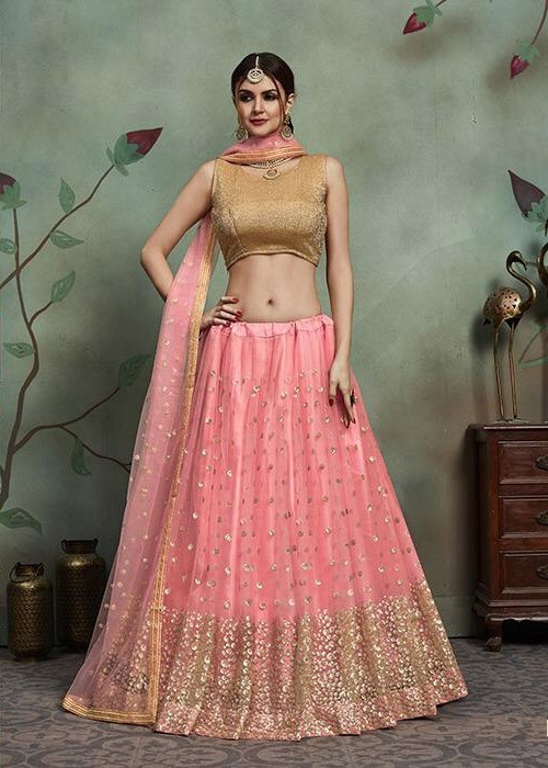 Pink and Gold Sequins Lehenga