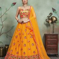 Yellow and Pink Floral Embroidered Lehenga