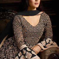 Balck and Gold Tie Back Anarkali Close Up