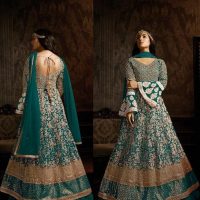 Jade and Gold Tie Back Anarkali Front and Back