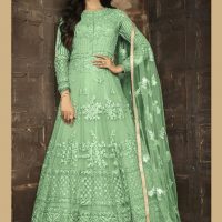 Aqua Green Heavy Net EMBROIDERED SEQUINS and Threadwork Anarkali Full standing