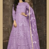 Lilac Heavy Net EMBROIDERED SEQUINS and Threadwork Anarkali full standing
