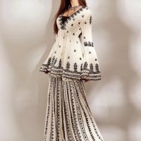 Cream and Black Georgette Embroidered Palazzo Suit - Copy