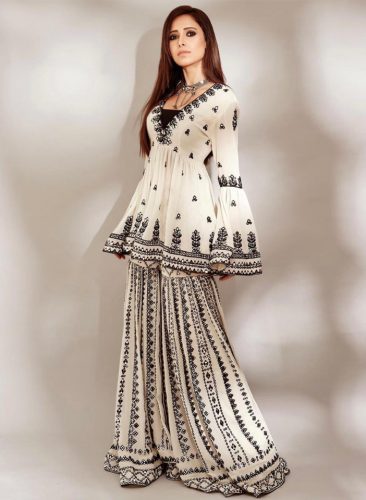 Cream and Black Georgette Embroidered Palazzo Suit - Copy