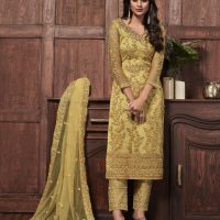 MELLOW_YELLOW Heavy Net_w Coded Gold Glitter Embroidery Trouser Suit TJ