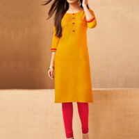 Yellow and Pink Rayon Buttoned Churidar Suit