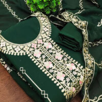 Dark-Green-Georgette-Gold-Thread-Pink-Floral-Embroidery-Suit-Fabric-folded-final