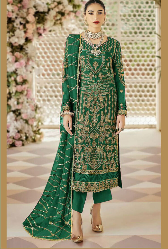 Green-Fox-Heavy-Georgette-with-Gold-Zari-Embroidered-Trouser-Suit