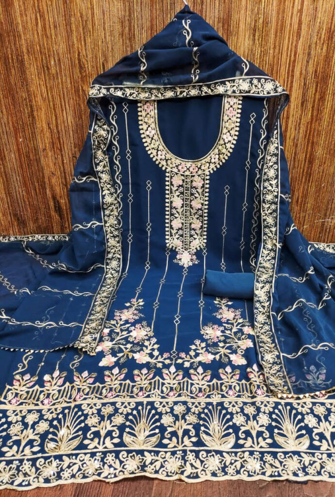 Open-Farbic-Dark-Blue-Georgette-Gold-Thread-Pink-Floral-Embroidery-Suit-Fabric-folded-final