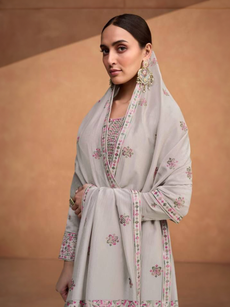 Standing 02 Grey Premium Silk Embroidered with Sequins Work Salwar Kameez Suit RK100120 2 images_