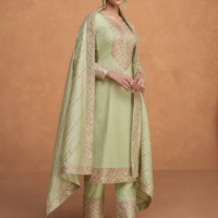 Standing 02 Lime Green Premium Silk Embroidered with Sequins Work Salwar Kameez Suit RK100120 side pose