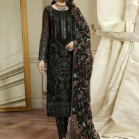Standing Black Fox Georgette with Heavy Pearl and Sequins Work Trouser Suit