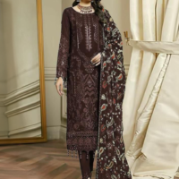 Standing Brown Fox Georgette with Heavy Pearl and Sequins Work Trouser Suit