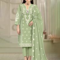Standing Lime Green Heavy Fox Georgette Thread Embroidered Trouser Suit RK100117