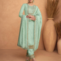 Standing Mint Green Premium Silk Embroidered with Sequins Work Salwar Kameez Suit RK100120_