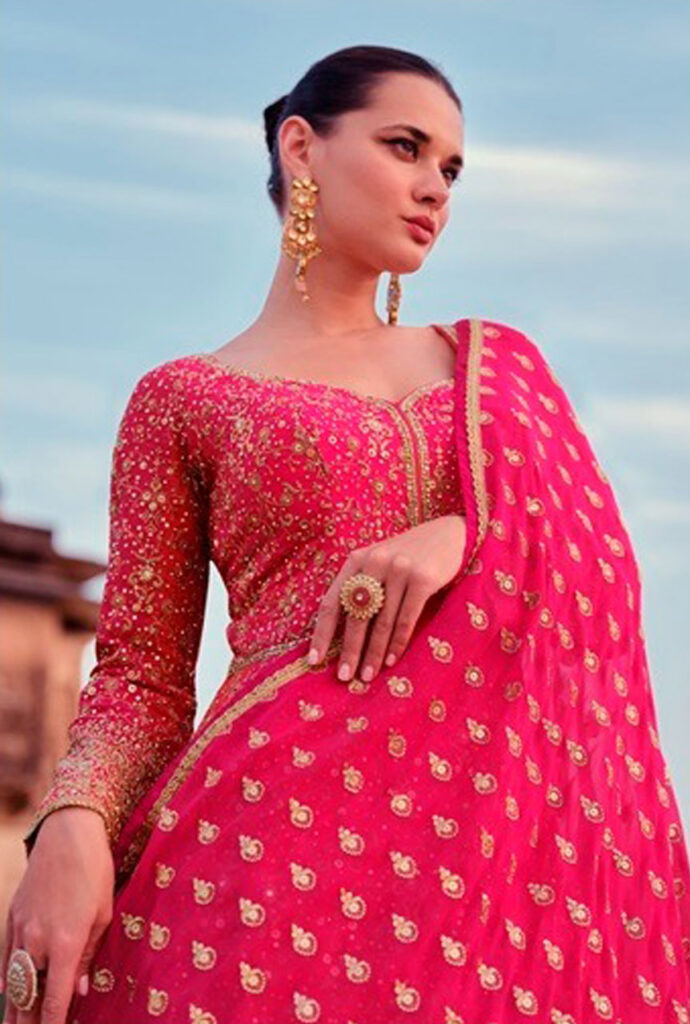 CLOSE-UP-FINAL-Cerise-Pink-Real-Georgette-with-Gold-Zari-Embroidery-and---Stonework-Anarkali---Gown