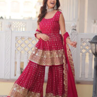 Cerise-Pink-Faux-Georgette-with-Embroidery-and-Sequins-Work-Sharara-Suit---SM-pic-3