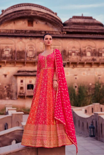 FINAL-Cerise-Pink-Real-Georgette-with-Gold-Zari-Embroidery-and---Stonework-Anarkali---Gown