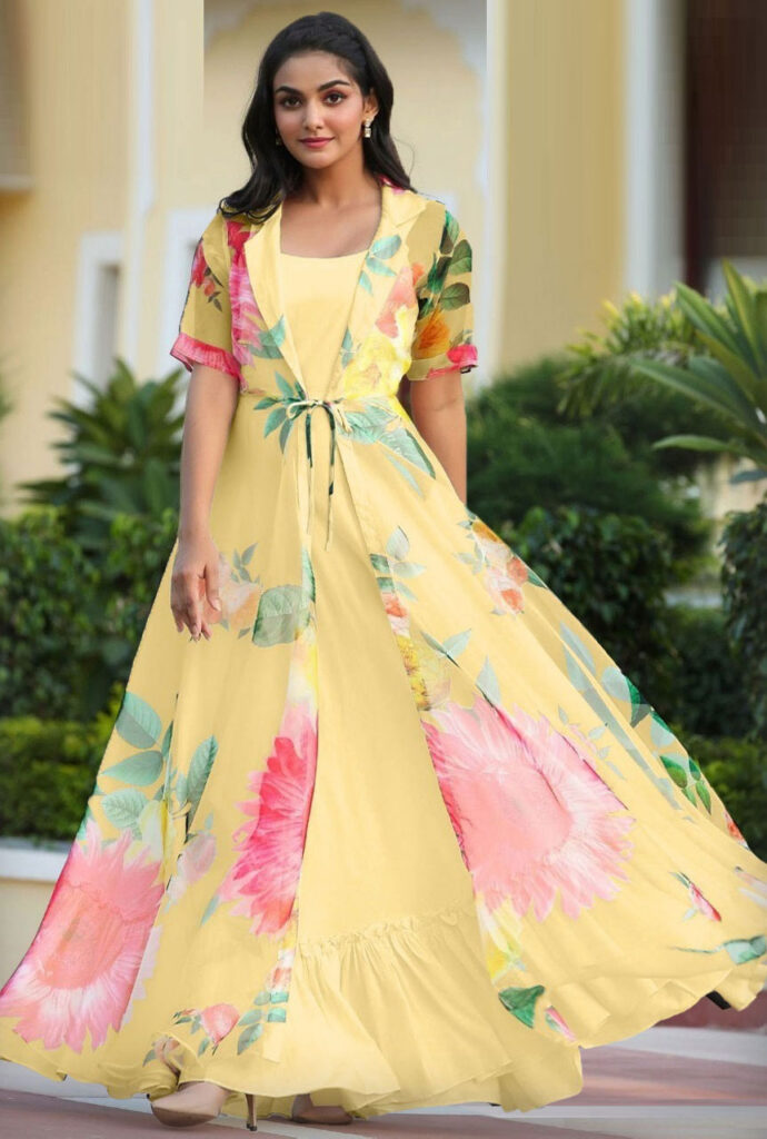 FINALFINAL-EDITED-YELLOW-Faux-Georgette-with-Pink-Floral-Digital-Printed-Koti-Gown
