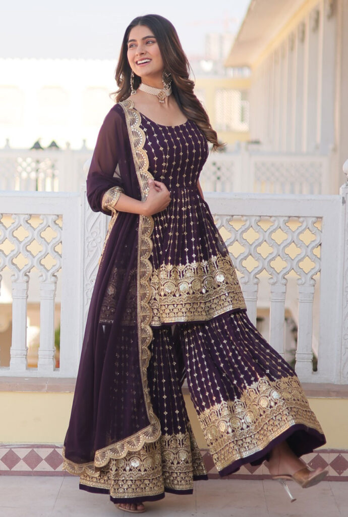 PIC-2-Deep-Purple-Faux-Georgette-with-Embroidery-and-Sequins-Work-Sharara-Suit---SM