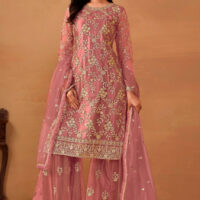 STANDING-POSE-2-Dusky-Pink-Net-with-Gold-Zari-Embroidery-Sharara-Suit---SM-standing