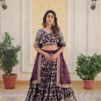 Wine-Jacquard-Gold-Embroidered-and-Sequins-Work-Lehenga-And-Choli---SM